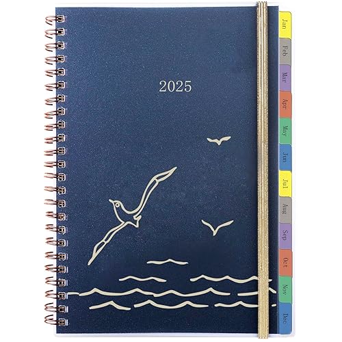 YHH Agenda 2025 Semainier A5, Onglets Mensuel, Poche, Pages de Budget Notes Contact, Élastique, Planificateur Hebdomadaire et Mensuel Jan à Déc, Spirale Weekly Planner Idée Familial Scolaire Bureau