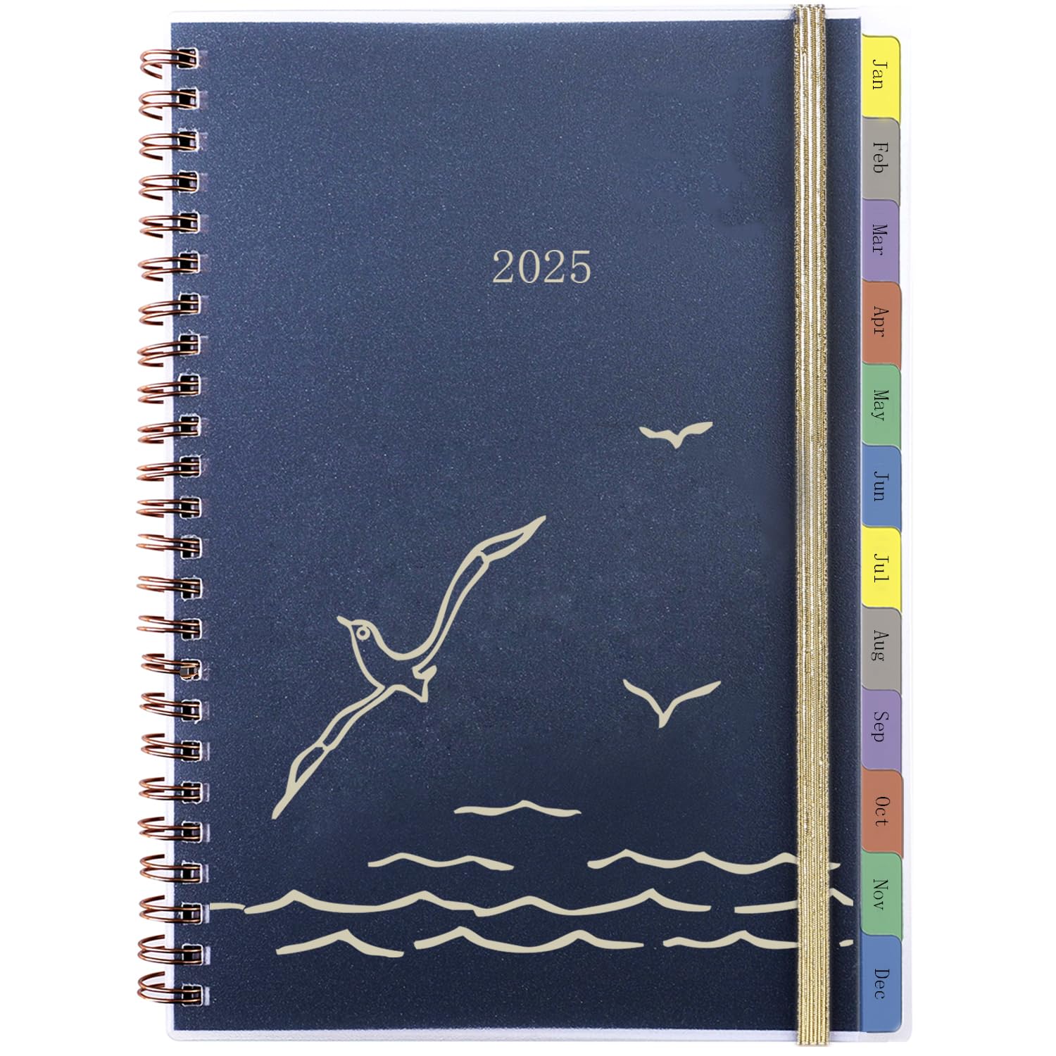 Agenda 2025 Semana Vista Horizonta A5, Agenda Anual 2025 con Separadores de 12 Meses, Bolsillo, Espiral, Elástico, Planificador Diario Planner con Budget Notas Contacto, Enero 25 - Diciembre 25