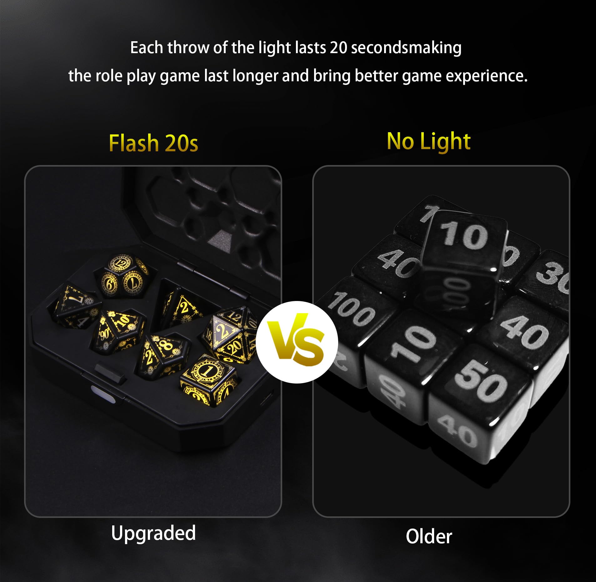ORUZA Light up Dice Set, 7 PCS Rechargeable LED DND Dice with Charging Box - Image 4