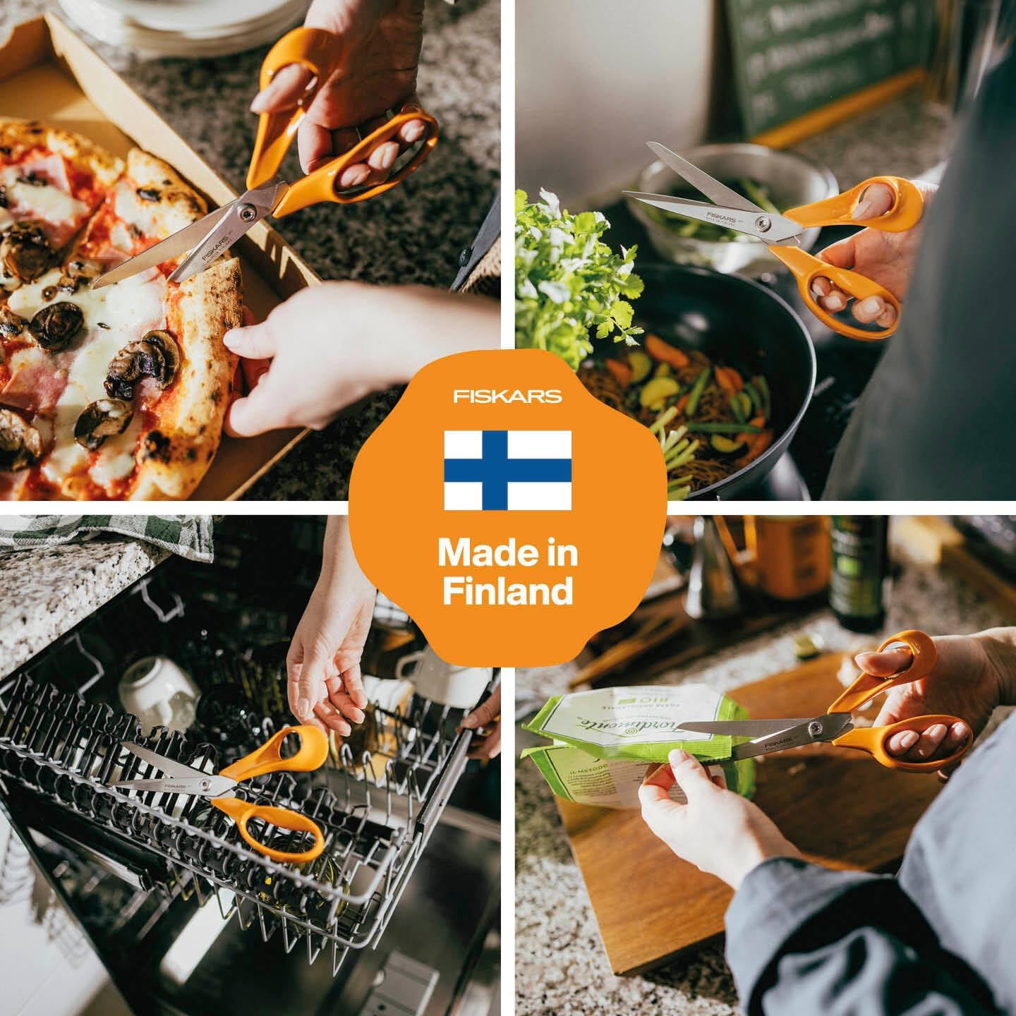 Fiskars Classic Universal Kitchen Scissors, Right-Handed, Total Length: 21 cm, Improved Torx Screw and Ergonomic Handle, Sustainable Packaging, Quality Steel/Plastic, Orange, 1075031