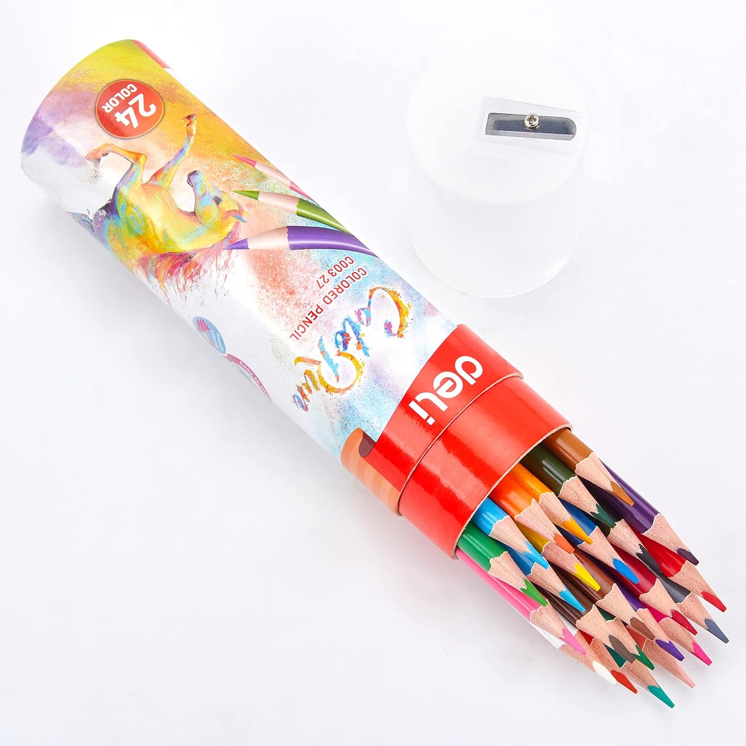EZWORK 48 Pack Wooden Colored Pencils with Built-in Sharpener in Tube Cap, Vibrant Color Presharpened Pencils Easy to Color Book, Soft Core Art Drawing Pencils for Coloring, Sketching, and Painting : Arts, Crafts & Sewing