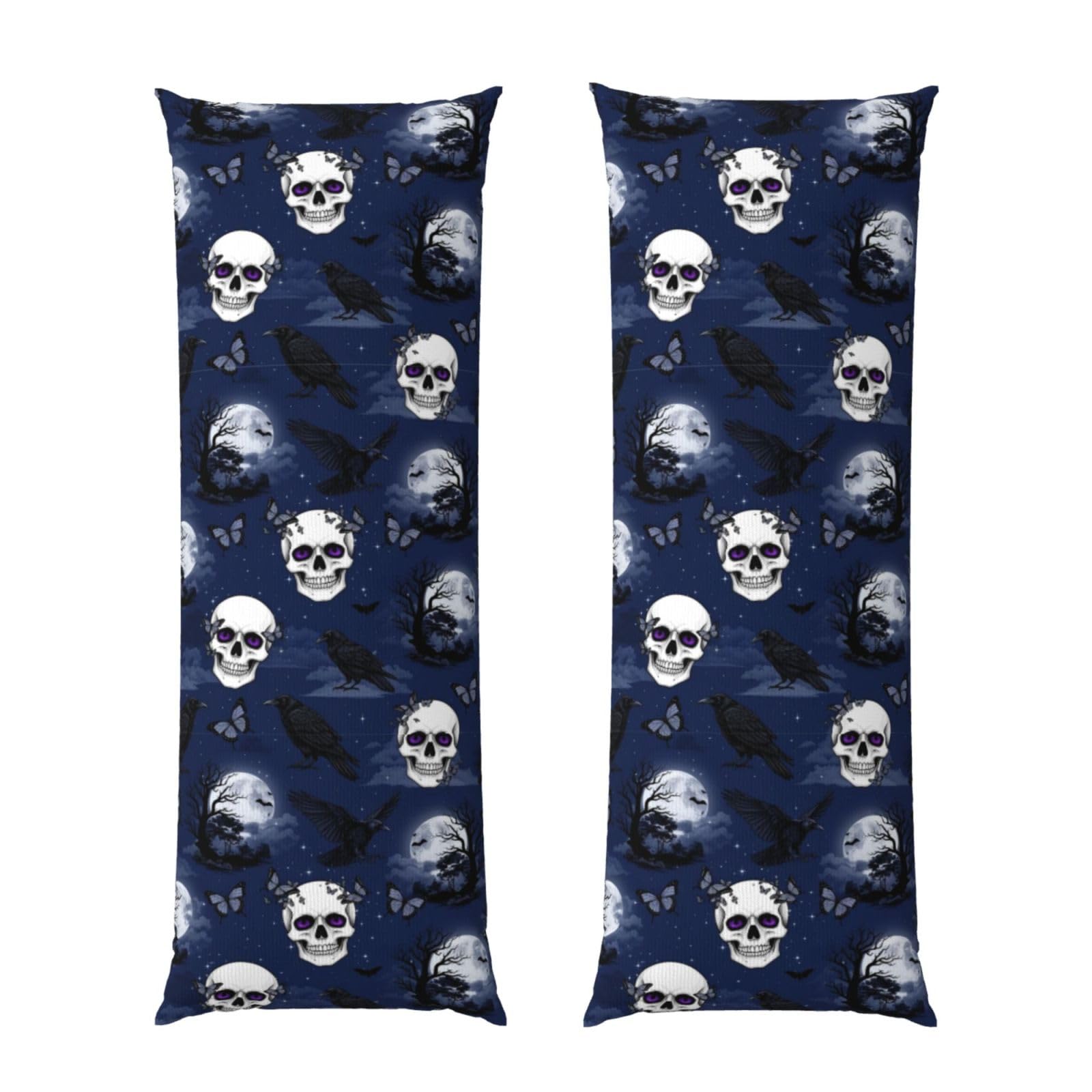 Body Pillowcase 20x60 Inch, Halloween Full Moon Raven Goth Skulls, Luxury Soft Pillow Cover with Zipper, Breathable Microfiber Fabric, for Men Women Bedroom Couch