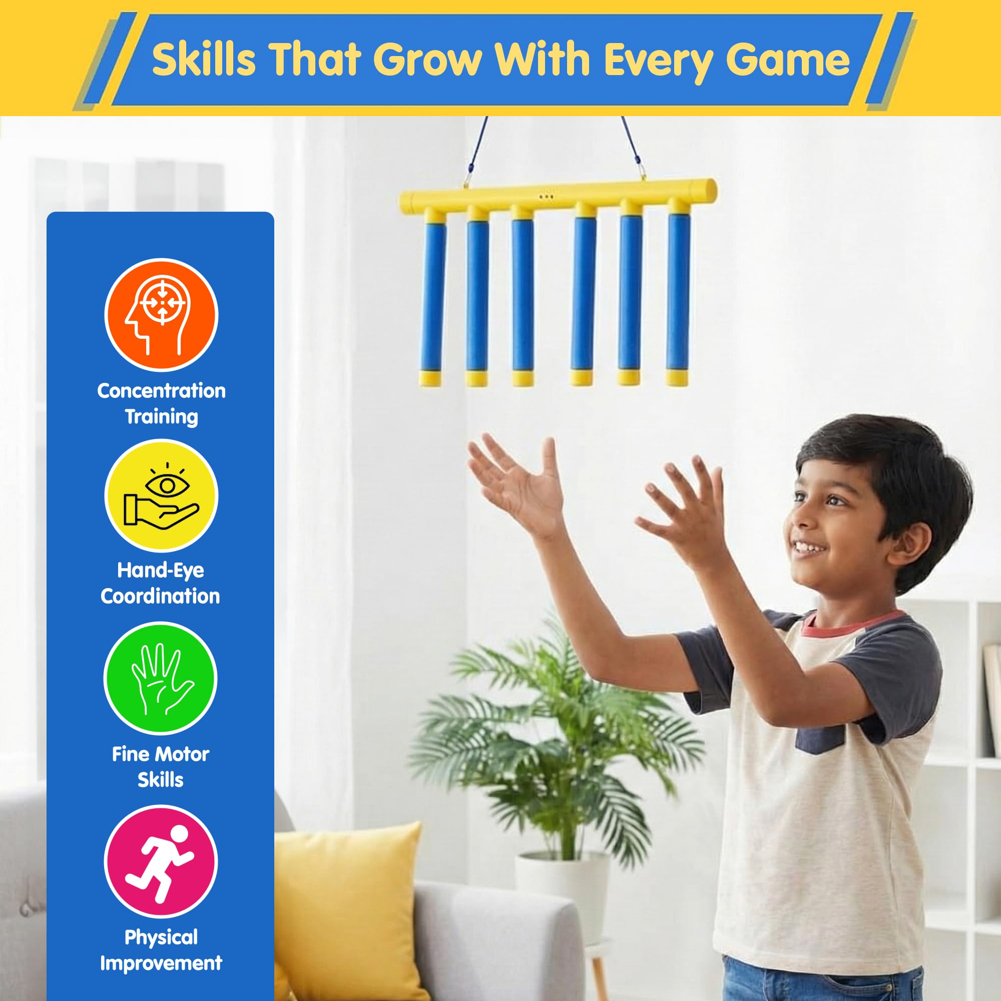 Kidology Reflex Drop Sticks Challenge Game for Kids | Hand-Eye Coordination & Reaction Training Game | 3 Adjustable Speed Modes | Active Indoor & Outdoor Family Party Game for Boys & Girls — Amazon image 7