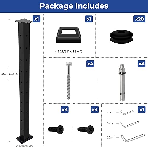 Miniatura 2 de Gyykzz Poste esquinero para barandilla de cable de 36 pulgadas (poste de 35 x 2 x 2 pulgadas), poste de esquina de montaje superior fijo perforado