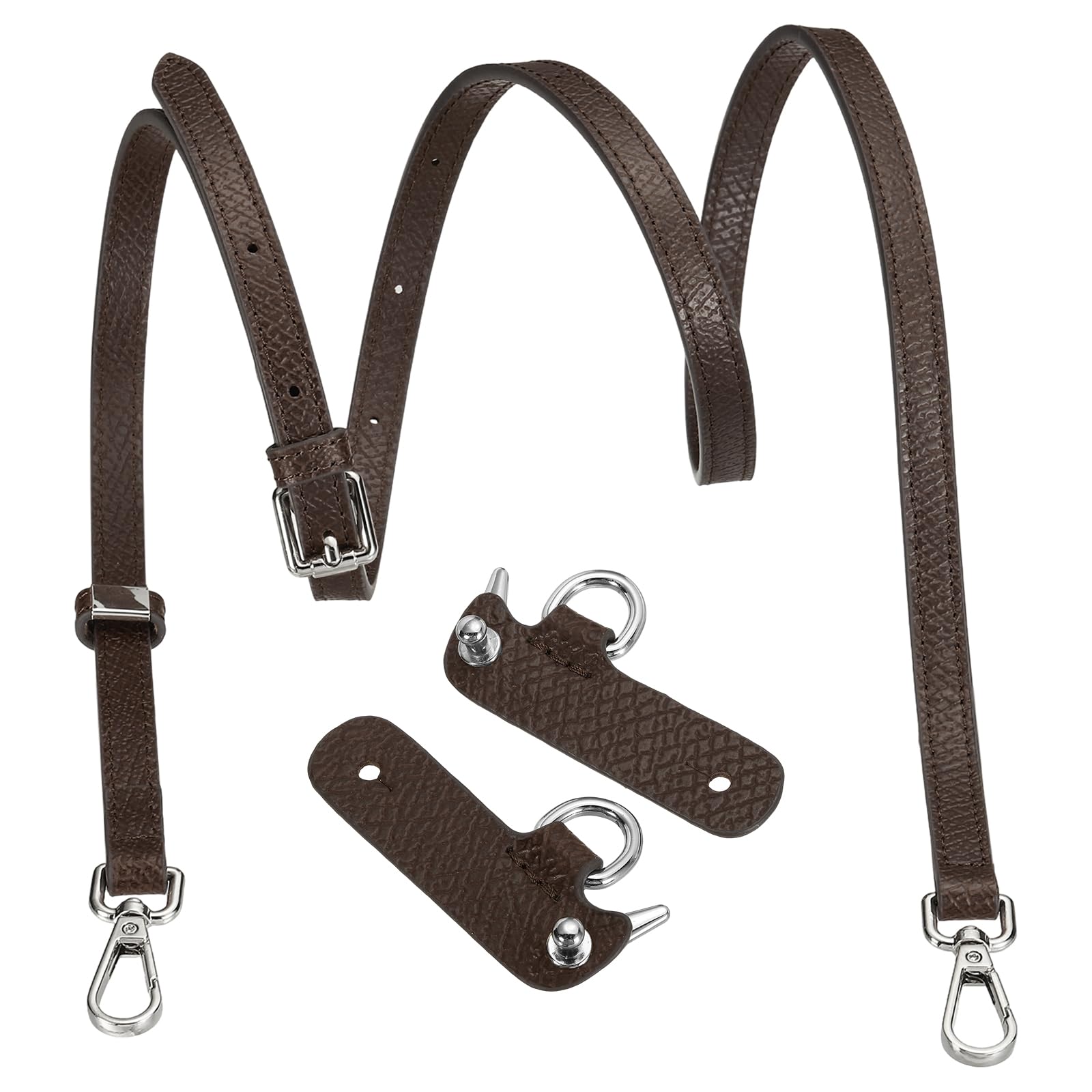 Rebower Leather Purse Strap Kit, Adjustable Shoulder Strap Replacement with Punch-Free Leather Buckle for Women Mini Bags Handbags Tote Bags, Mocha