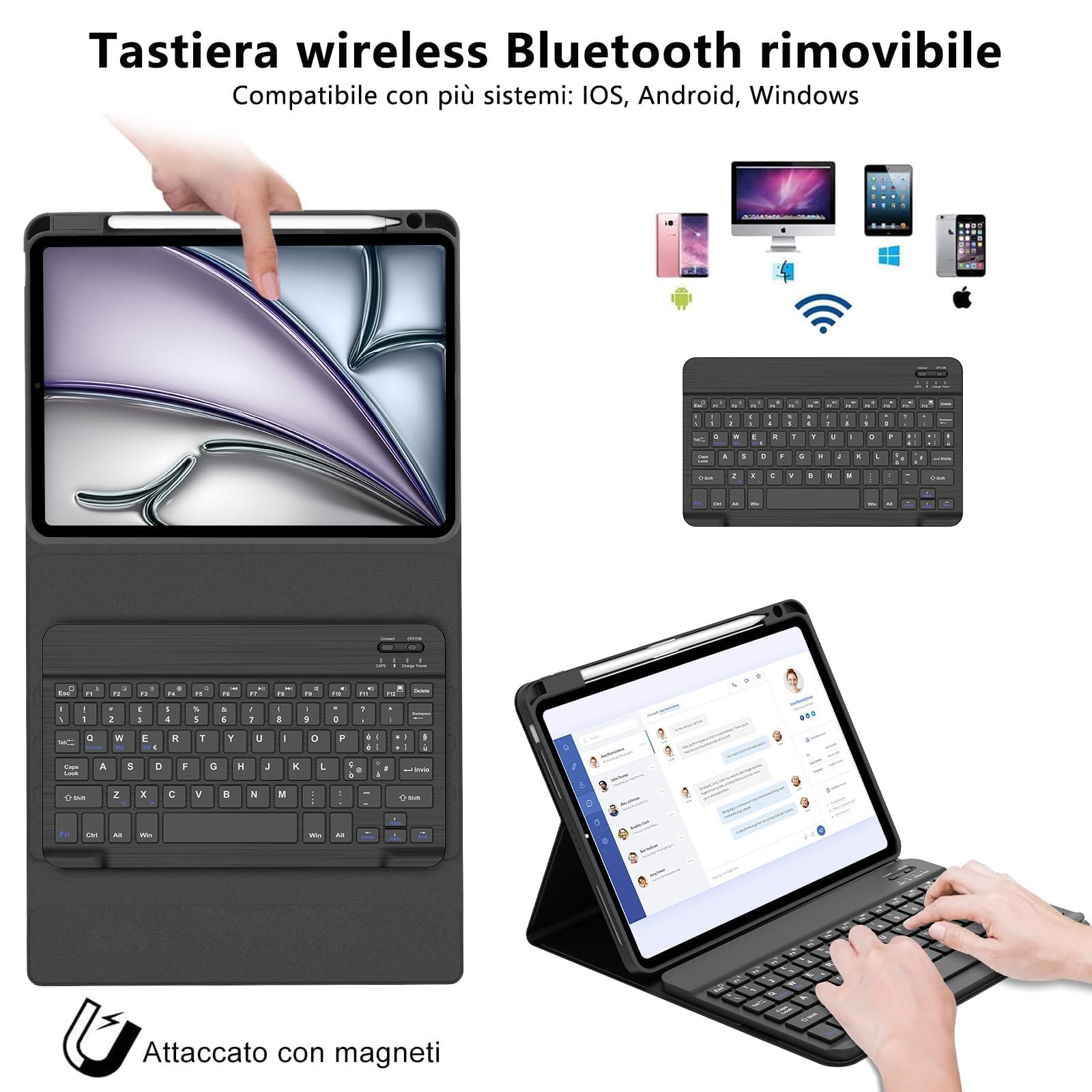 IVEOPPE Tastiera iPad Air 11 M4 2026/M3 2025/M2 2024, Cover Tastiera Italiano QWERTY Bluetooth Staccabile iPad Air 11 Pollici 2024/2025/2026, Nero