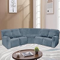 Vista 2 de OKYUK Funda elástica de terciopelo en forma de L para sofá esquinero, 7 piezas, fundas de sofá esquinero para sofá seccional, fundas de sofá