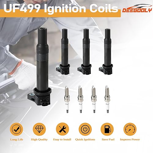 Miniatura 2 de Paquete de 4 bobinas de encendido UF499 y bujías de iridio BKR5ES-11 compatibles con Hyundai Accent 2006-2011 y para Kia Rio Rio5 2006-2011, L4 1.4L
