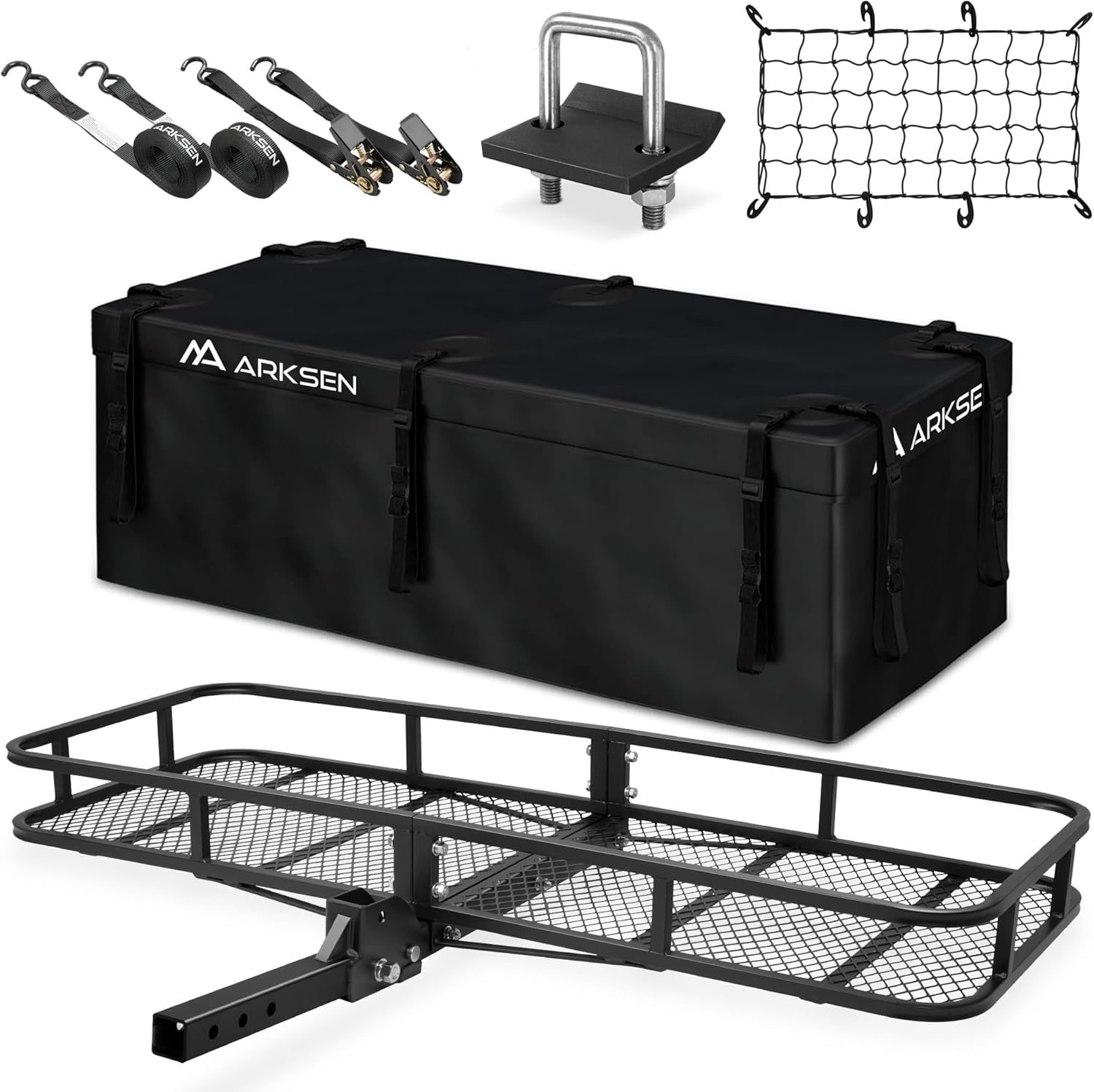 ARKSAN Folding Hitch Cargo Carrier 60x23x5.5 in with Bag & Net