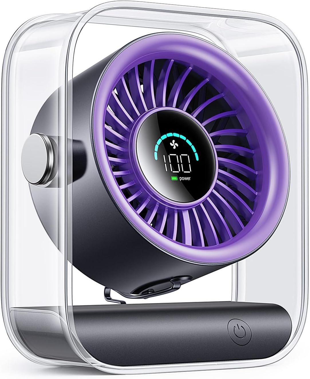 DIGIX Portable Desk Fan for Bedroom, Rechargeable Small Table Fan with 100 Speeds, 90° Rotation, Turbo Airflow, LED Display, Quiet Personal USB Cooling Fan for Office Home Travel Camping, Purple