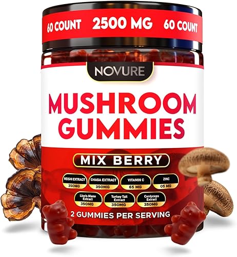 Gomitas de hongos de 2500 mg, mezcla 10 en 1 con melena de león, cordyceps, cola de pavo, reishi, shiitake, chaga, maitake, zinc, vitamina C y B,
