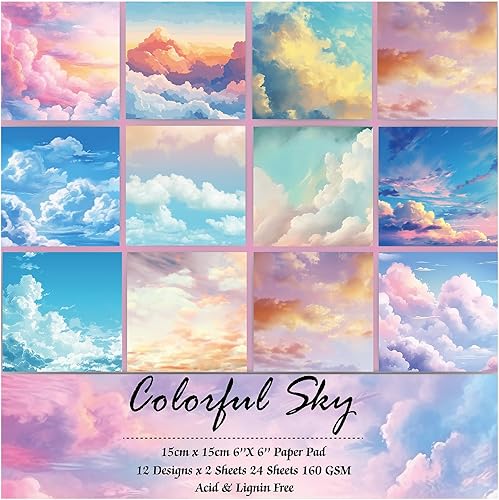 Vista 22 de Papel de manualidades, 24 hojas, 12 diseños, álbumes de recortes, una sola cara de 6 x 6 pulgadas, papel de cartulina, álbumes de recortes, 24