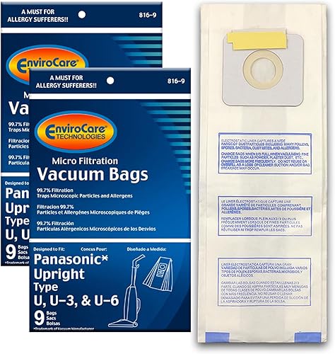 EnviroCare Bolsas de polvo para aspiradora de microfiltración de repuesto hechas para adaptarse a bolsas Panasonic Tipos U, U-3, U-6-18