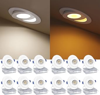 Ensenior 12 Pack 4 inch Gimbal Led Recessed Light with Night Light, 90 Adjustable Directional Eyeball Lighting, Dimmable, 2700K/3000K/3500K/4000K/5000K, 700LM, 9W=85W-FCC Certified