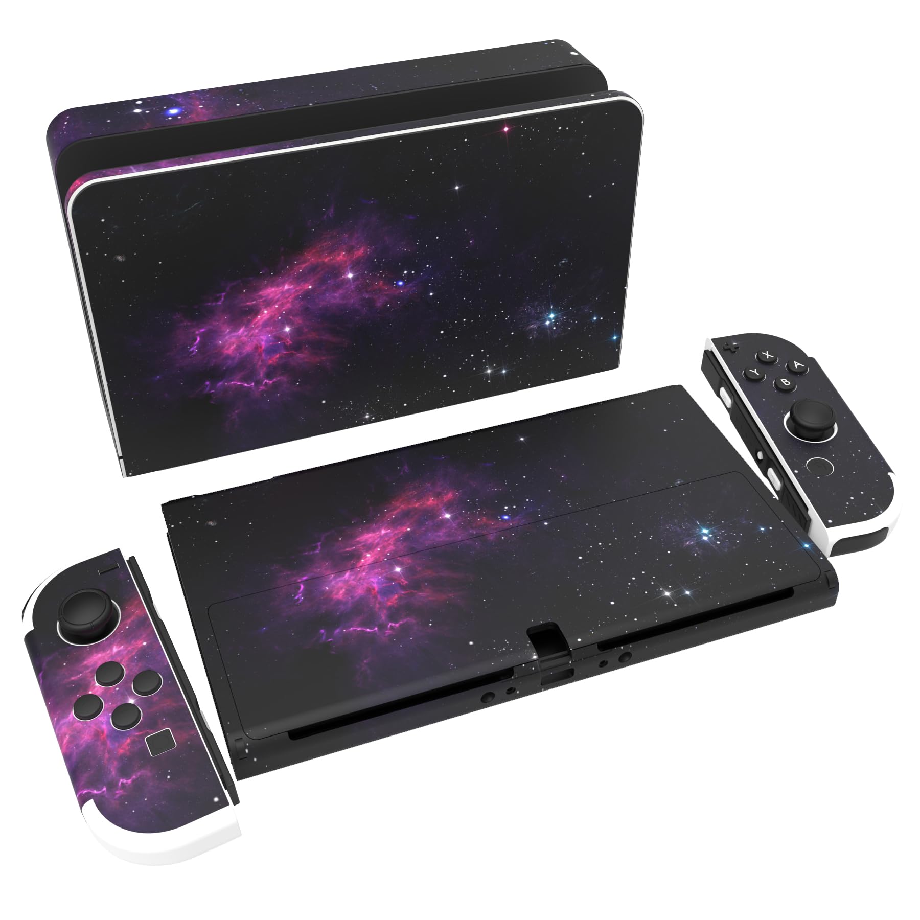 PlayVital Pegatina Protectora Completa para Nintendo Switch OLED - Calcomanías Decorativas para Joy-con y Consola, Skin Stickers Adhesivos (Azul Nebula) — view 30