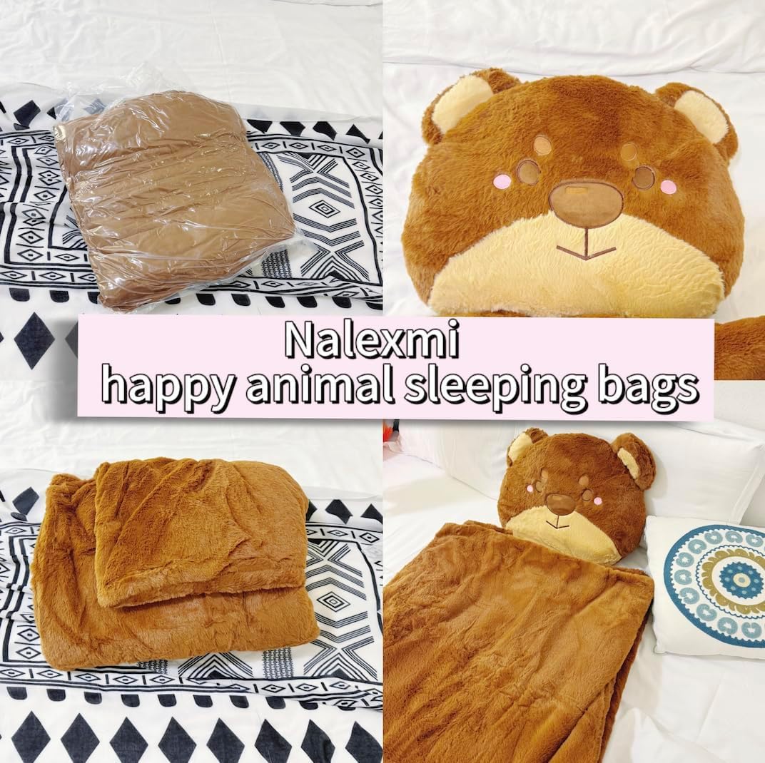 Kids Sleeping Bag, Animal Slumber Bags for Kids, Boys, and Girls. Soft Pillow, Nap Mat, Naptime (Brown Bear)