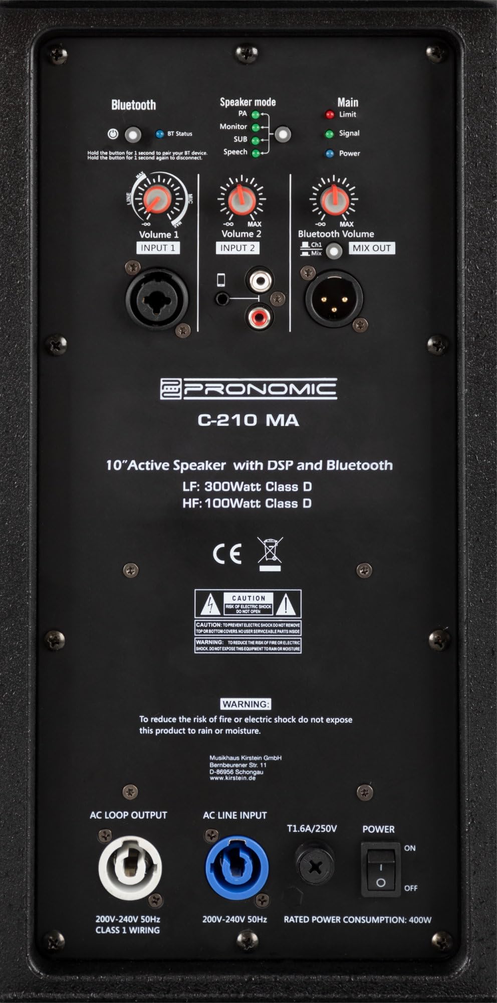 Pronomic C-210 MA Stative Set - Zwei aktive 2-Wege Boxen - Leistung: 800 Watt - 10" Woofer + 1" Hochtöner - Bluetooth und DSP-Presets - Kunststoff-Gehäuse mit Monitorschräge - inkl. Stative