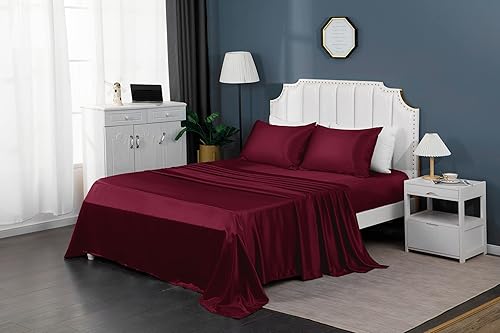 Miniatura 6 de YUHX Juego de 2 fundas de almohada de satén de seda para cabello y piel, color burdeos, tamaño estándar, fundas de almohada suaves y sedosas con