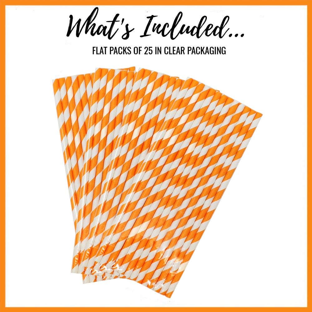 Just Artifacts Premium Disposable Drinking Striped Paper Straws (100pcs, Orange)