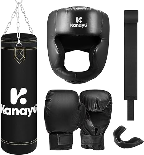 Miniatura 1 de Kanayu Juego de 6 sacos de boxeo para niños, regalo de boxeo juvenil, incluye saco de boxeo colgante, casco de boxeo, guantes de boxeo de