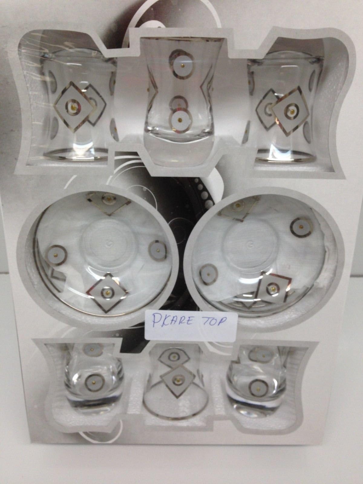 Emir Glass Lux Hand Made Tea Set "P.kare Top"6 Glass 6 Plate