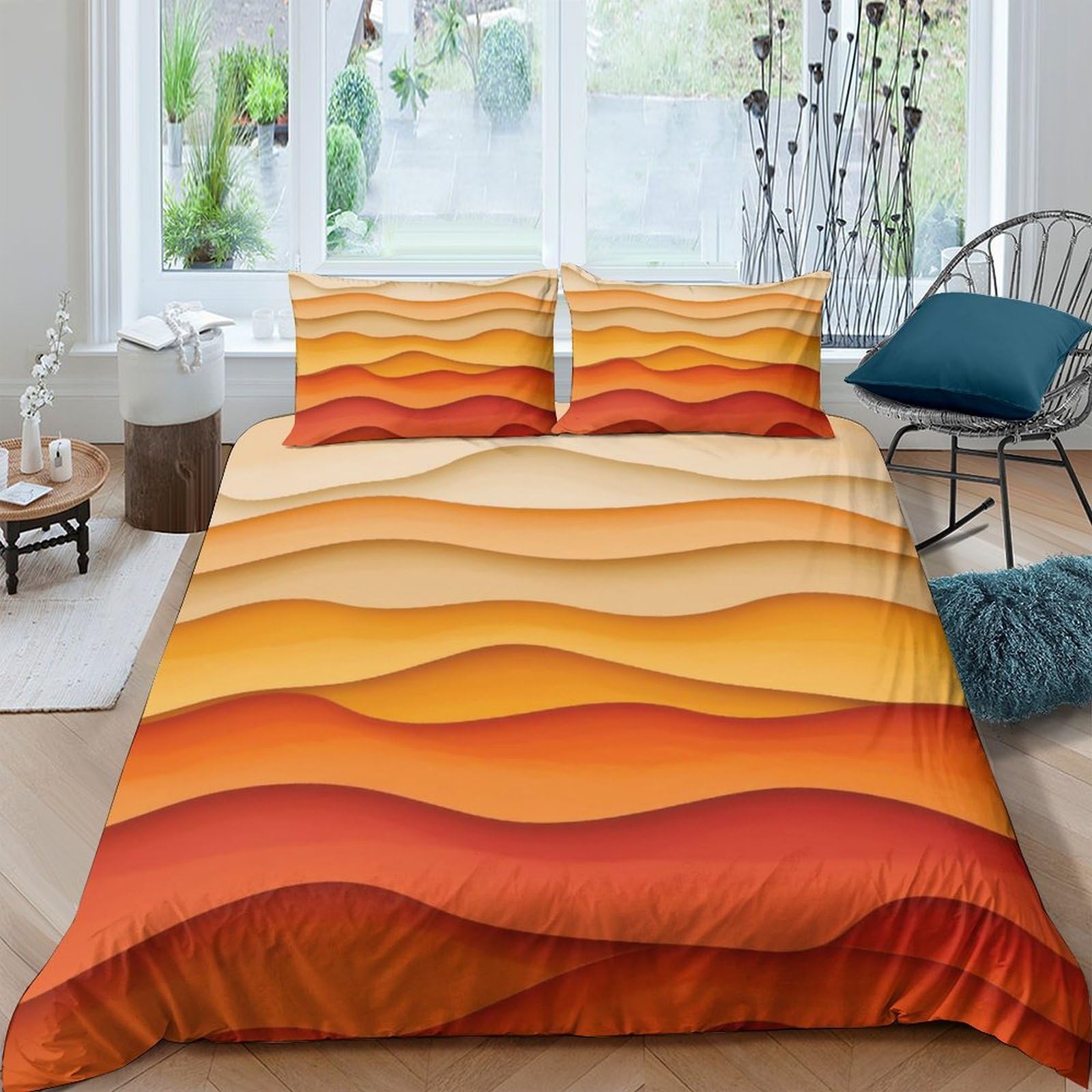Ctjqhvkz Style-10 3D Printed Sunset Waves Fitted Sheet Microfiber Soft Orange Gradient Bed Cover For Bedroom Guest Room Dorm Mattress Decor Single（135X200cm）