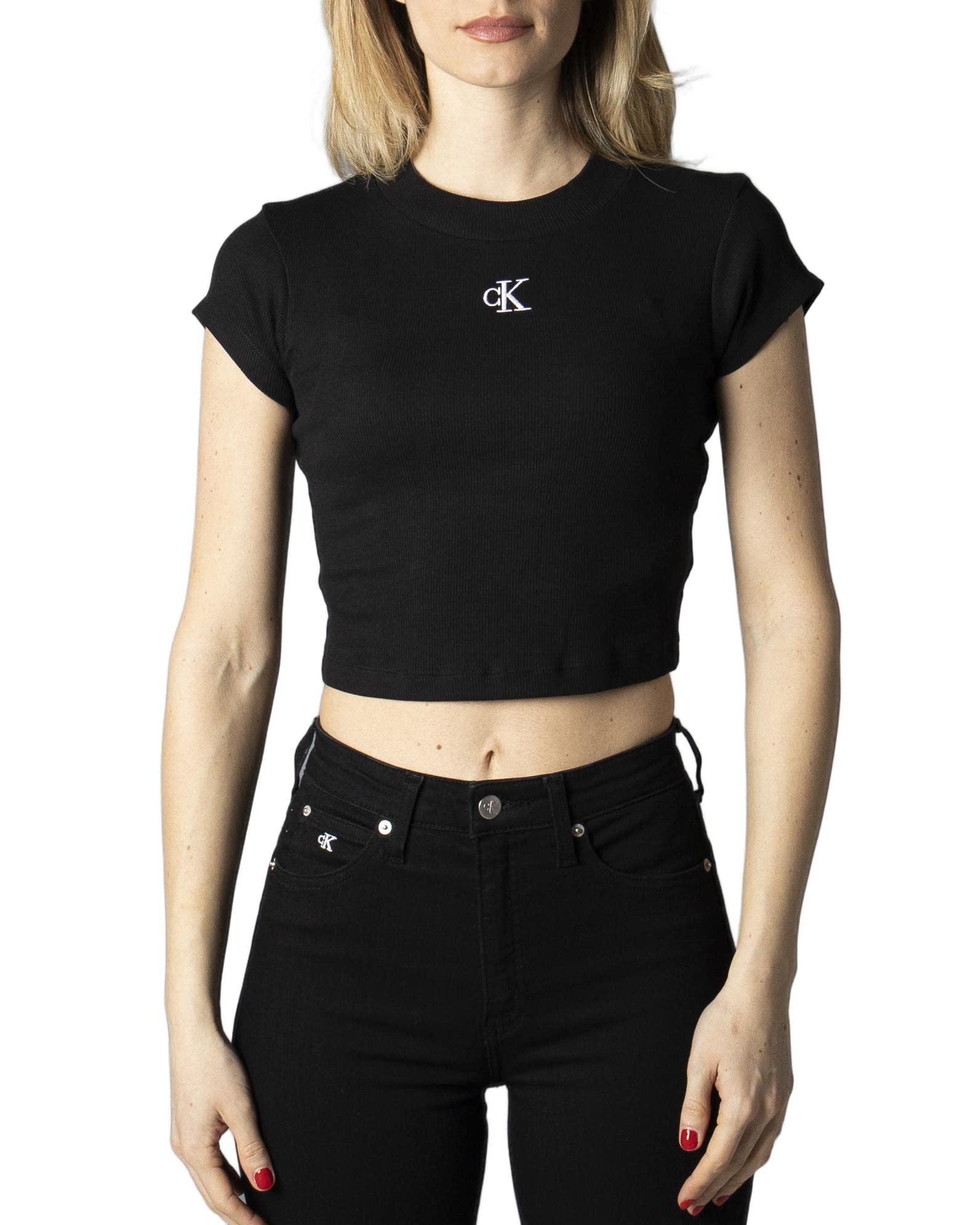 Calvin Klein Jeans Women's Ck Rib Baby Tee J20j218337 S/S Knit Tops, Black, 3XL