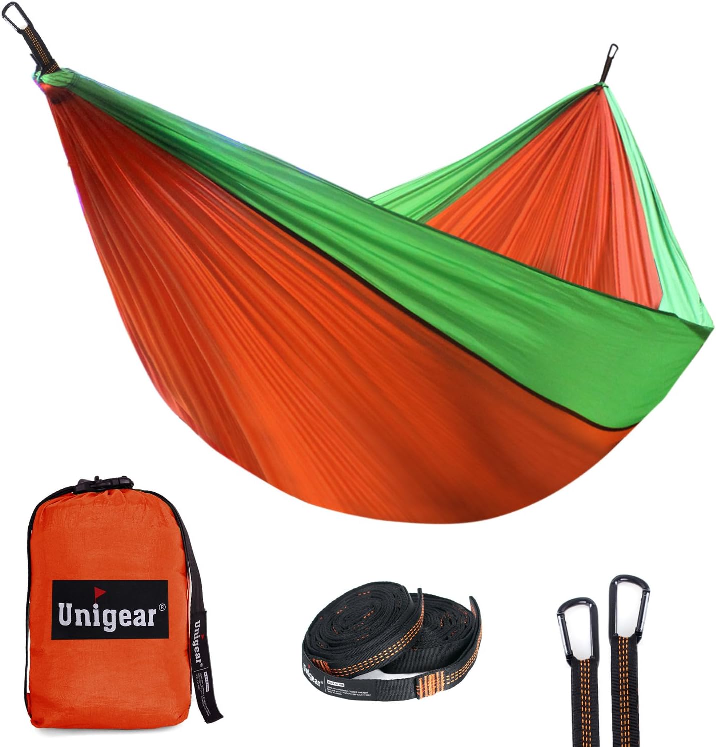 Tropical Breeze Double Hammock / Two Person Hammock - 100% Nylon Lightweight Parachute Material (Green/Gray)