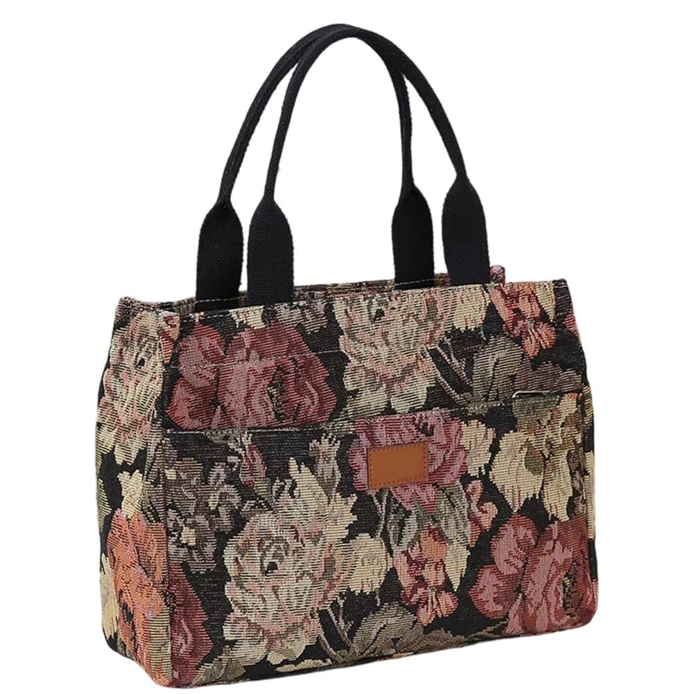 Sslvya Floral Printed Tote Bag for Women, Large Capacity Handbag for Women Shopping Work Travel Bag
