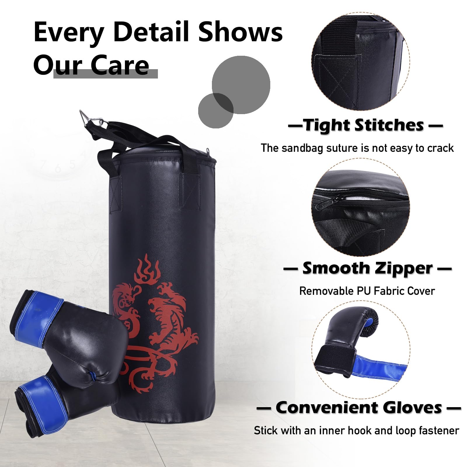 KOMFOTTEU Boxsack 10kg, Kinder Boxset inkl. 8 OZ Boxhandschuhen & Springseil, Hängend Box Sack, Punching Bag Punchingsack Kickboxen für Jugend Erwachsene