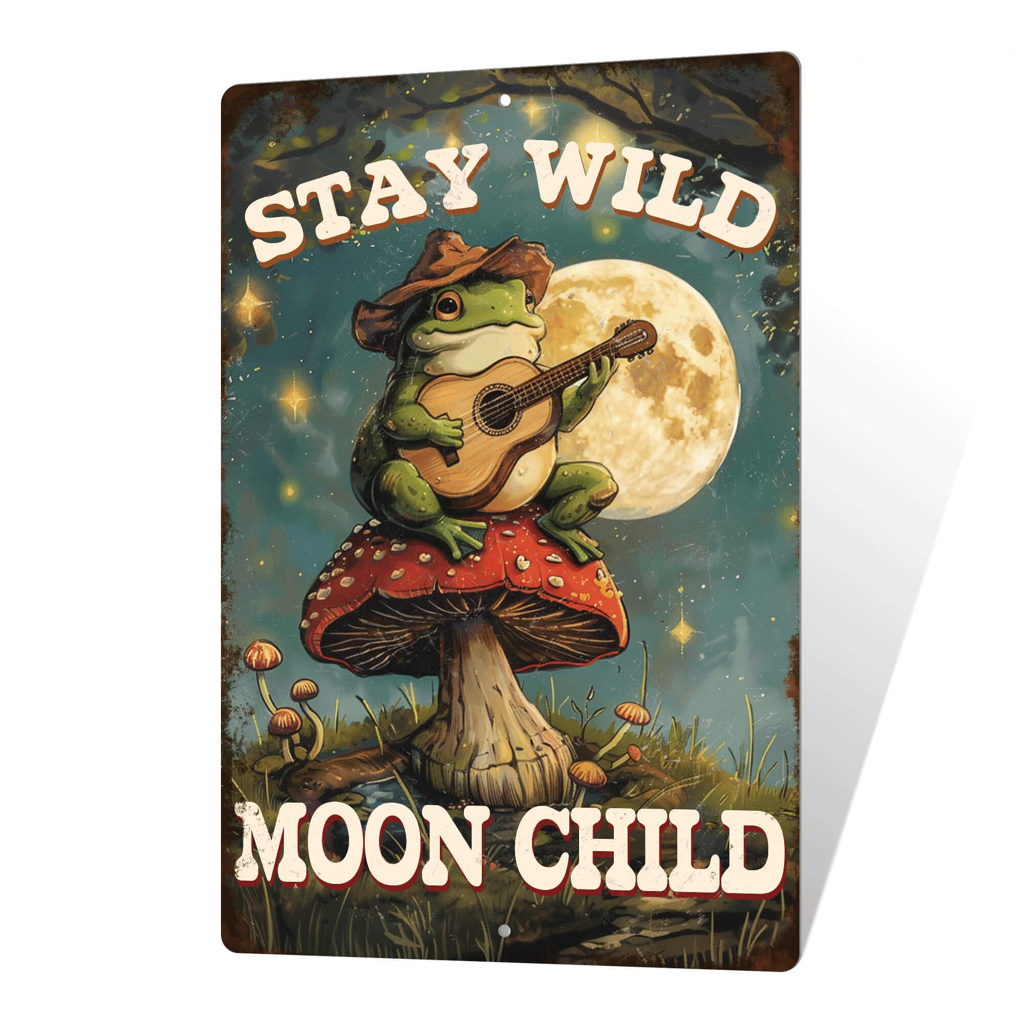 Djgkdb Tin Sign 054 Stay Wild Moon Child Signes Aluminum Vintage Metal Tin Signs Mushroom Frog Wall Art Plaque For Home Bar Bedroom Man Cave Office 8X12 Inch
