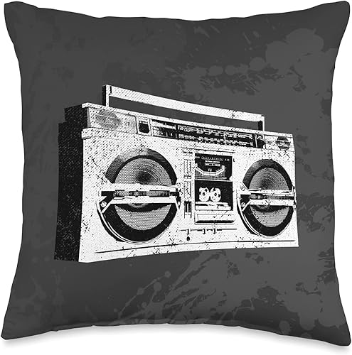 Vintage 80s & 90s Cassette Player Designs Ghetto Blaster Boombox Radio Hip Hop Cinta de música para mazo, 16 x 16 pulgadas, multicolor