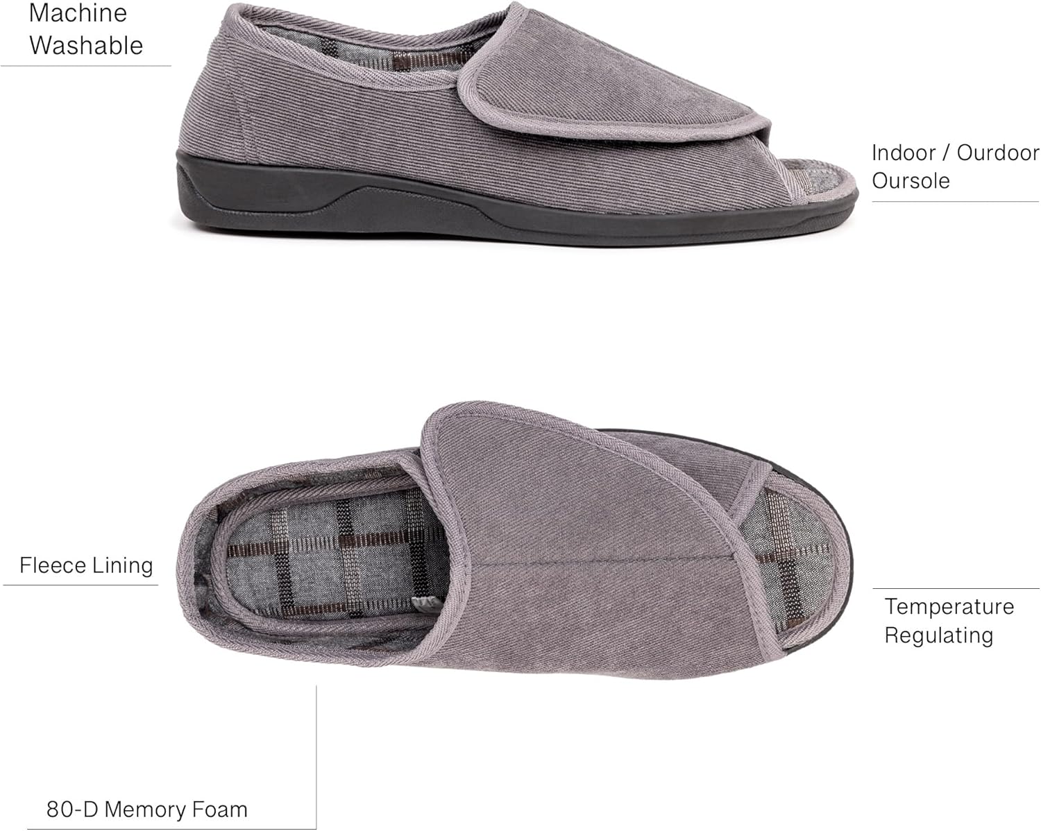 Men's Wide Furry 80-D Memory Foam Diabetic Slipper with Adjustable Closures, Wide Width Warm Plush Fleece Arthritis Edema Swollen Diabetic House Shoes Machine Washable w/Anti Slip Sole - Image 9