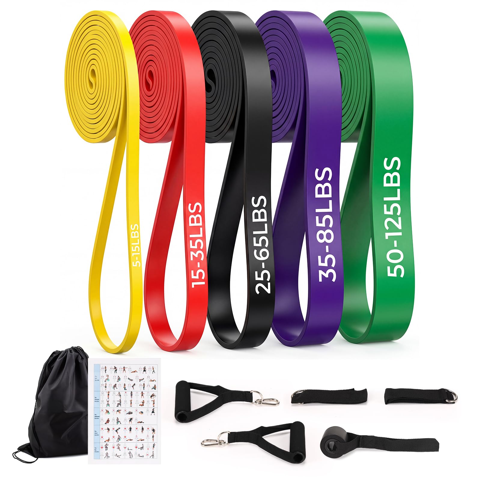 Hoikwo Set Elastici Fitness 5 Livelli di Intensità,con Ancoraggio Porta,Maniglie e Borsa,Elastico Palestra per Trazioni,Stretching,Yoga e Ginnastica