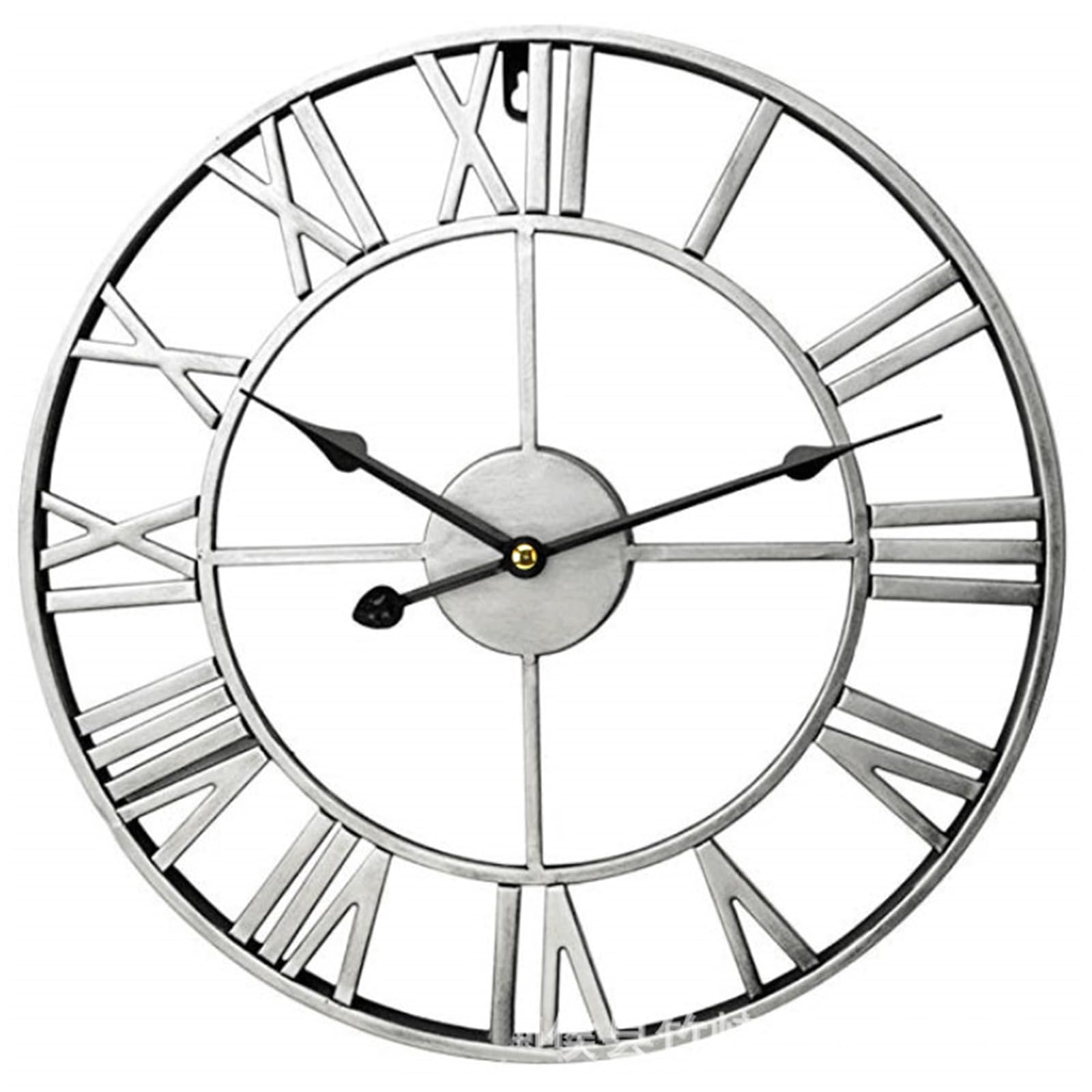 HJtRTDF wall clock， Metal Retro Roman Numeral Clock, Outdoor Garden Round, Rustic Country Vintage(60cm)