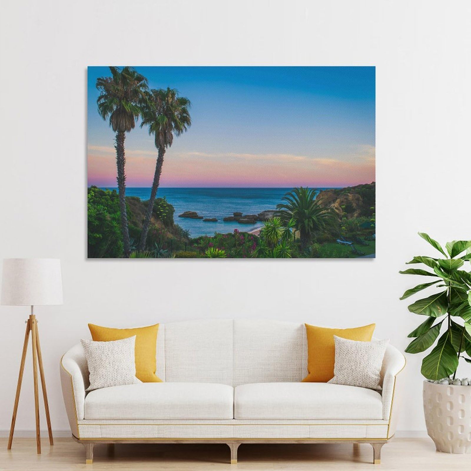 Junmoney Wall Decor Canvas Print Sunset Over Ocean Coast, 08x12inch(20x30cm), for Front Hall, Corridor Or Welcome Spaces, A Neat Decor Update for Hallways