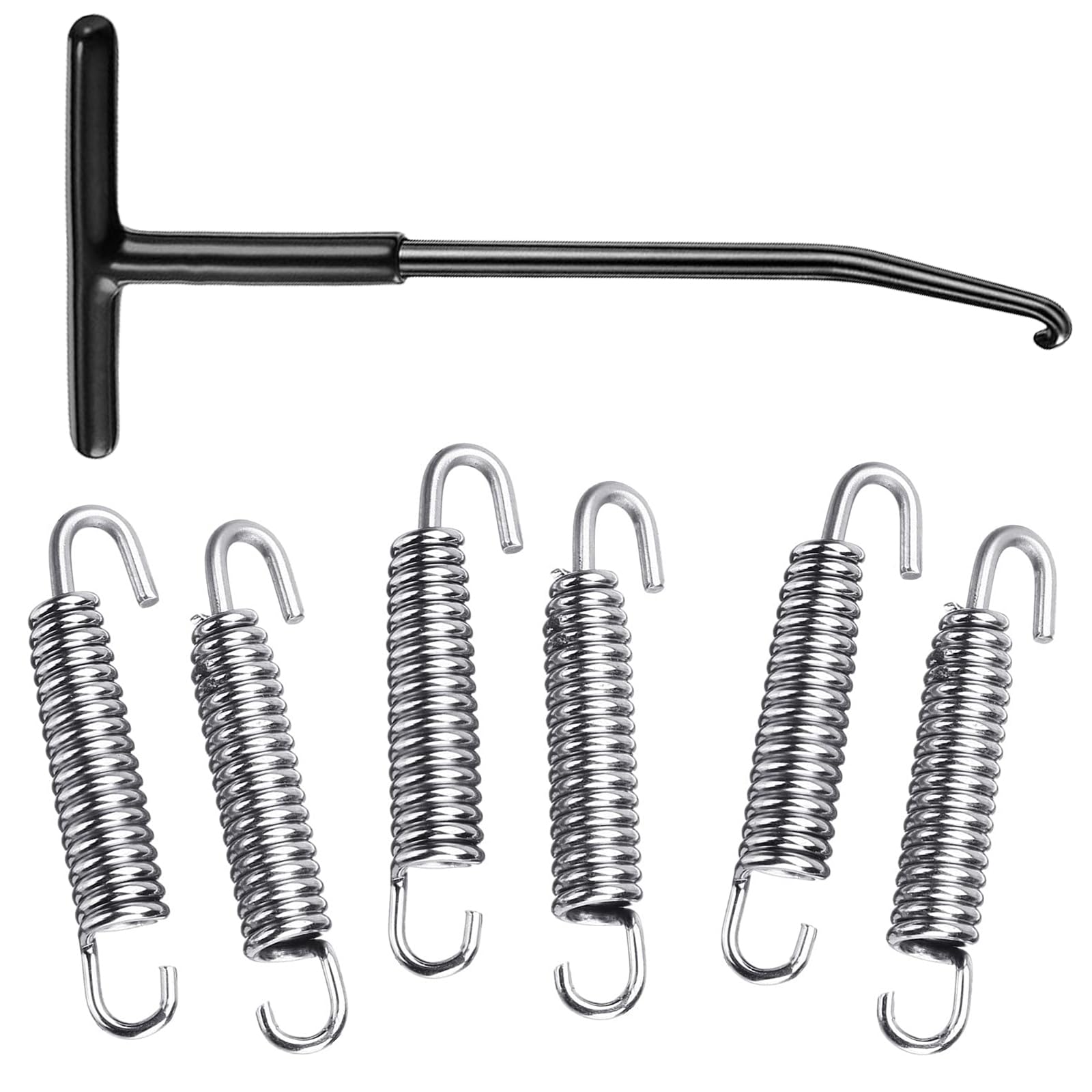 Motorcycle Exhaust Pipe Spring Puller Tool Set-1pc T Shaped Handle Spring Puller Installer Removal Hooks Tool and 6 Pcs 65mm Motorcycle Exhaust Pipe Springs (Black)