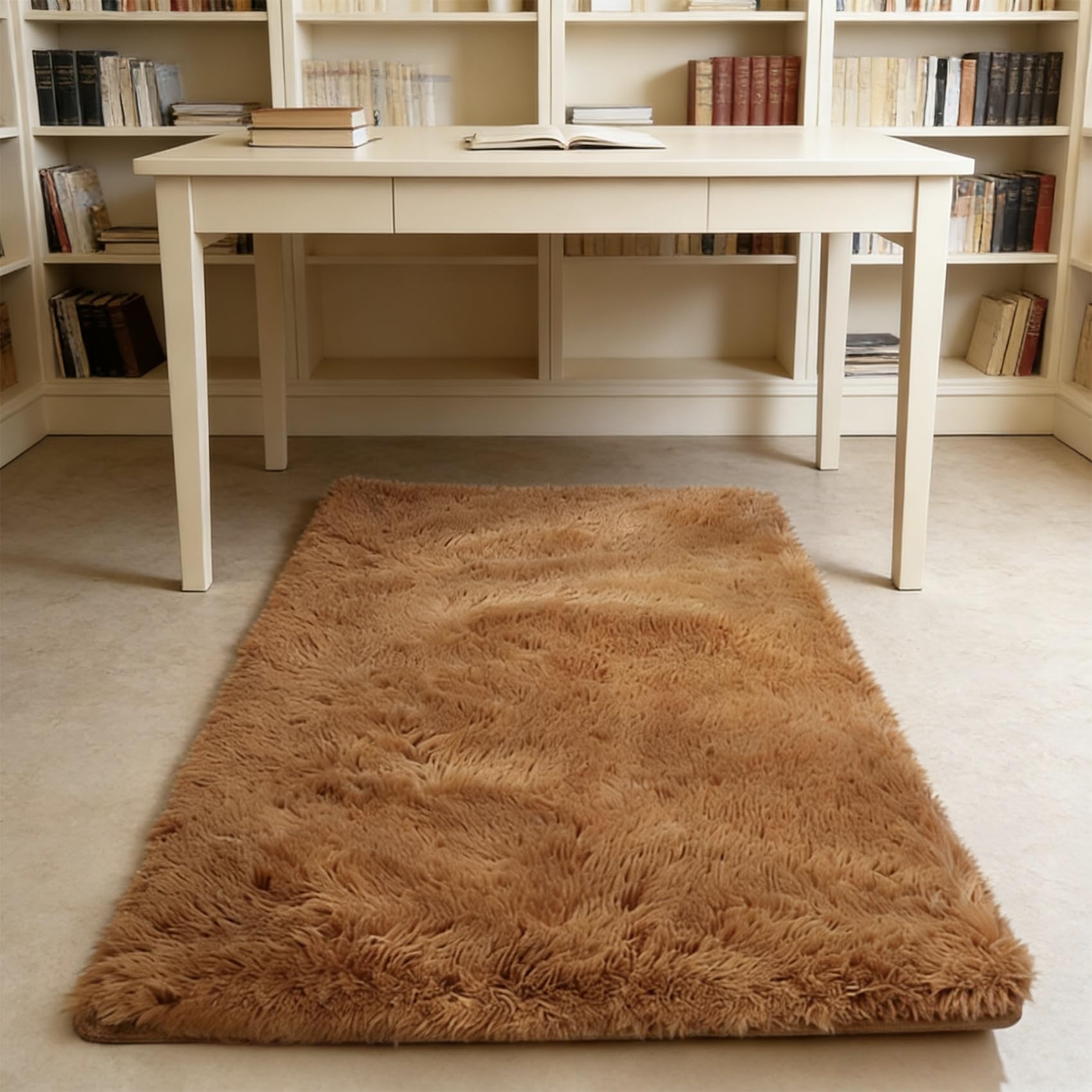 Tapis de salon marron 50x220 cm à poils longs et doux pour couloir élégant