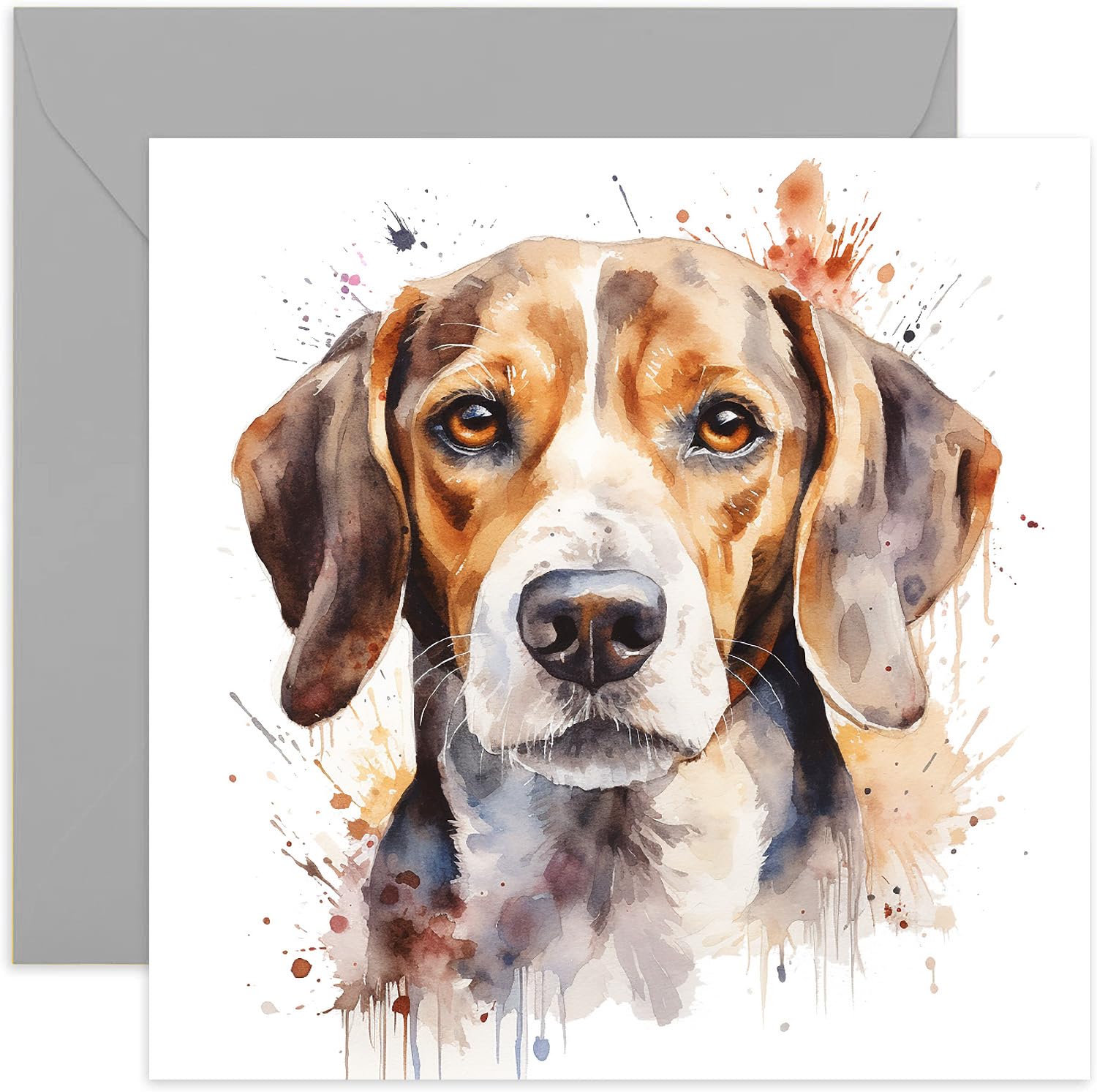 Aquarell-Hundekarte „Beagle“ Von Old English Co. – Blanko-Grußkarte Für Hundefreunde, 15 X 15 Cm, Mit Umschlag