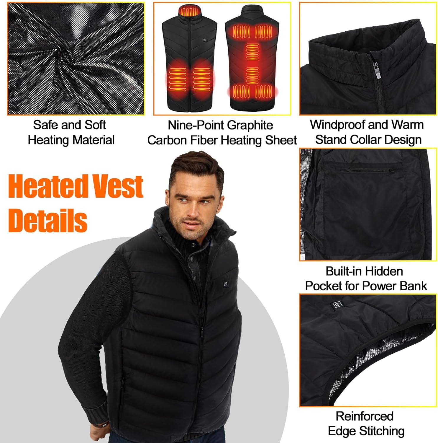 Honoson 2 Pcs Heated Vests for Men Women Adjustable Rechargeable Jackets with 3 Heating Levels for Winter Warm Outdoor - Image 6