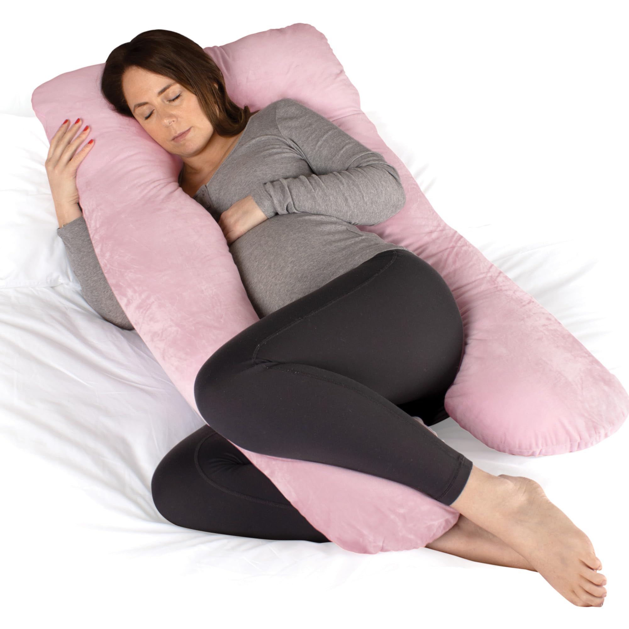 Dreamcatcher Pink Pregnancy Pillow, U Shaped Shredded Memory Foam Maternity Pillow, Full Body Support Pregnancy Pillows for Sleeping, Machine Washable & Removable Velvet Cover