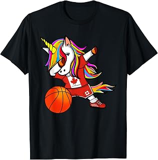 Funny Dabbing Unicorn Canada Basketball - Canadian Flag T-Shirt