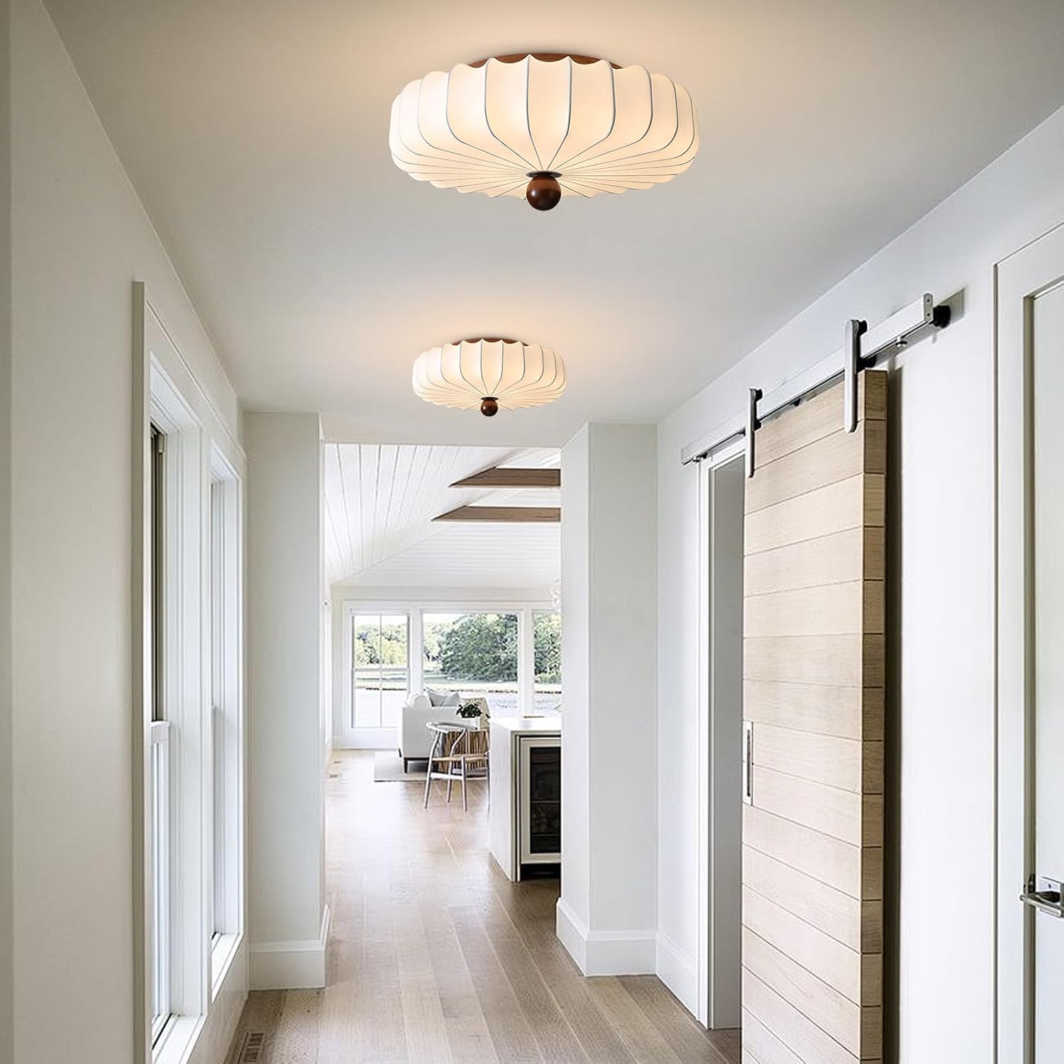 KCO Lighting Silk Semi Flush Mount Ceiling Light Fabric Flush Mount Light Fixture White Large Chandeliers Boho Bedroom Chandelier Ceiling Light Japanese Style Ceiling Lamp