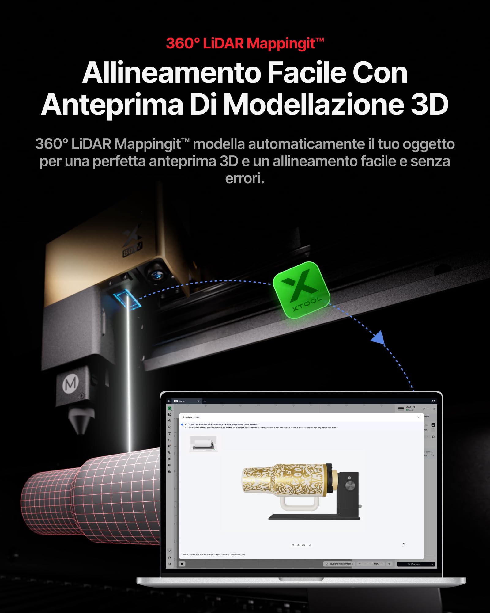 xTool RA3 Primo Rotary Smart MagSwap al Mondo per Incisore Laser xTool P3, F2&F2 Ultra UV, Allineamento LiDAR 360°, Rotary Intelligente per Anelli, Bicchieri e Oggetti Rotondi