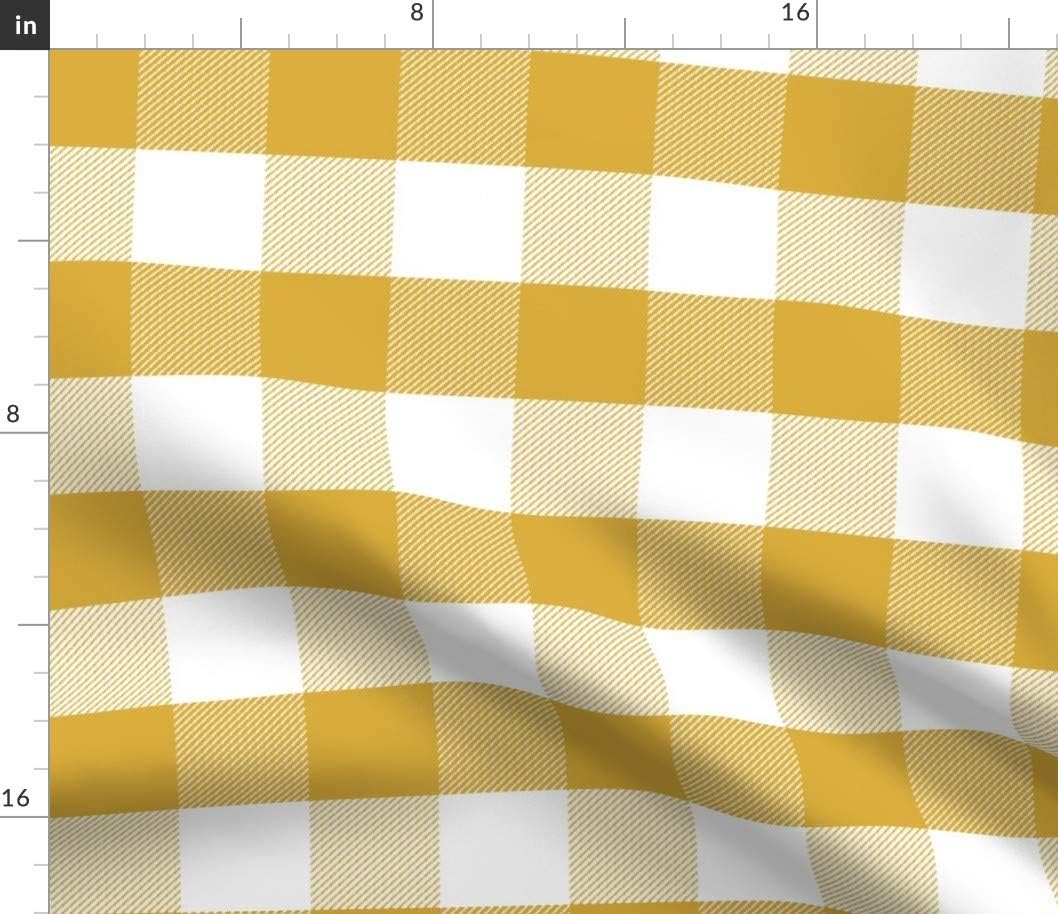 Spoonflower Fabric - Mustard Gingham Check Tartan Yellow Checks Large Plaid Buffalo Printed on Petal Signature Cotton Fabric Fat Quarter - Sewing Quilting Apparel Crafts Decor
