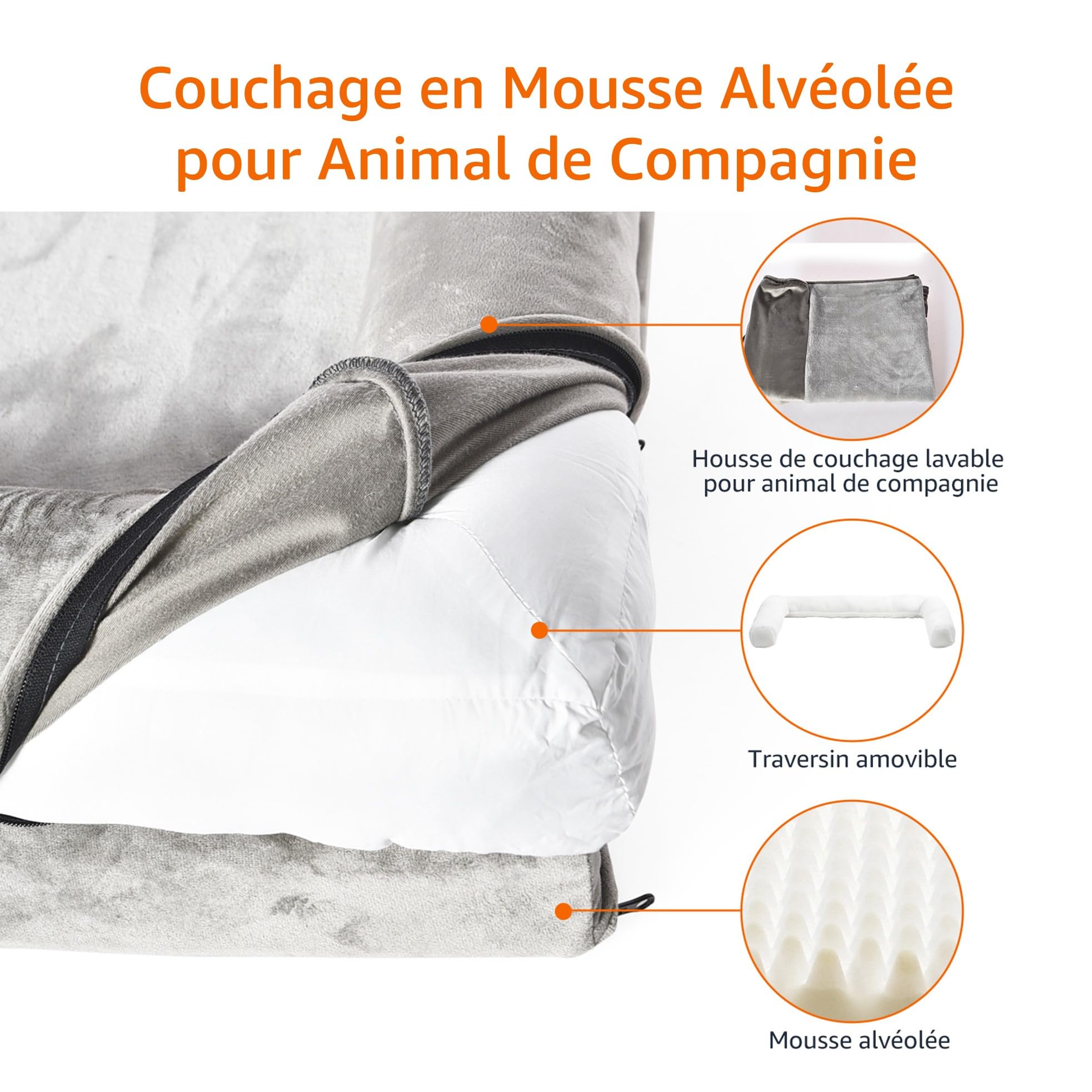 Amazon Basics Lit extra large avec soutien en forme de U pour chien avec housse amovible et lavable, Taupe, 112 x 89 x 20 cm (L x W x H)