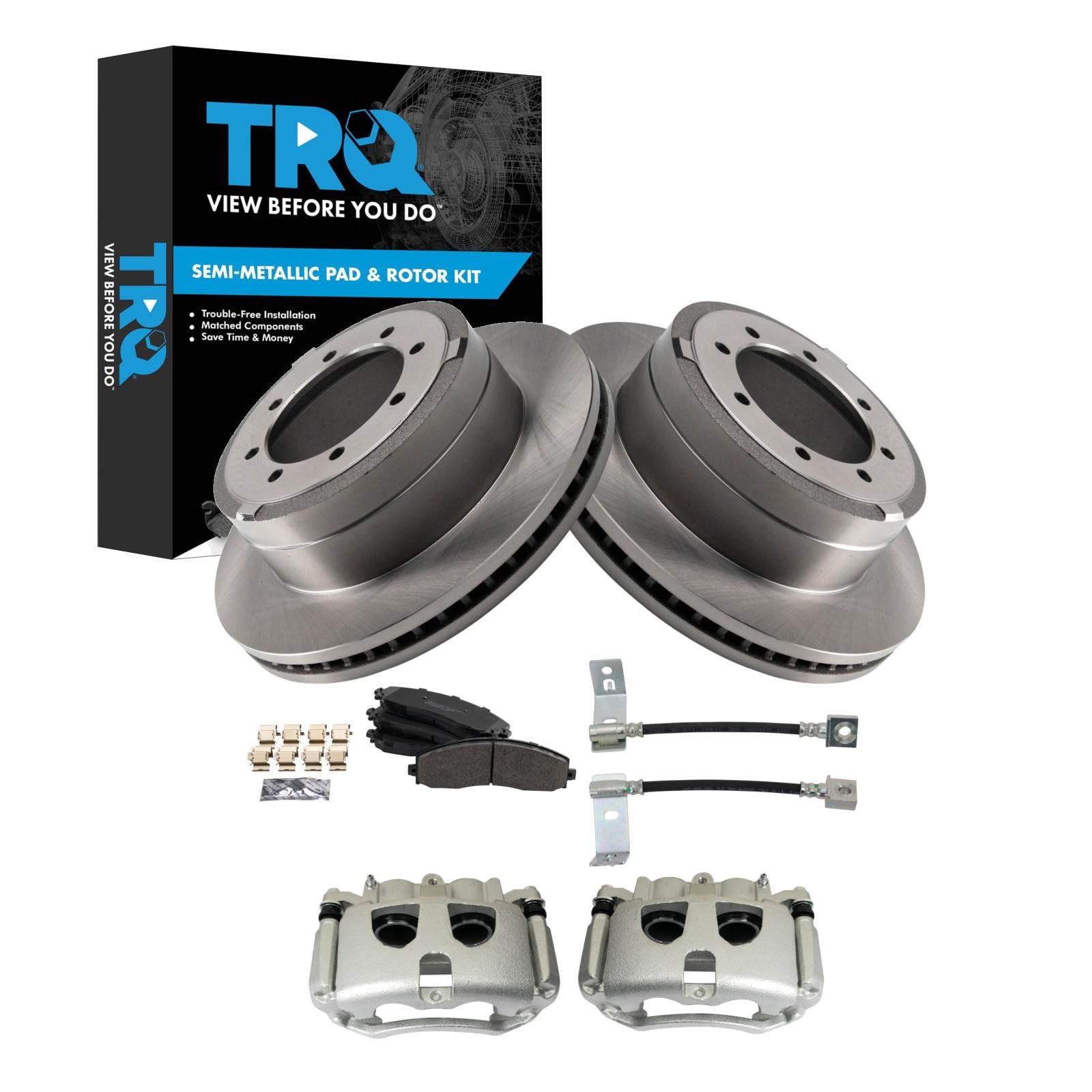 TRQ Rear Brake Pad &amp; Rotor Kit Semi-Metallic Compatible with 2017-2021 Ford F-350 Super Duty