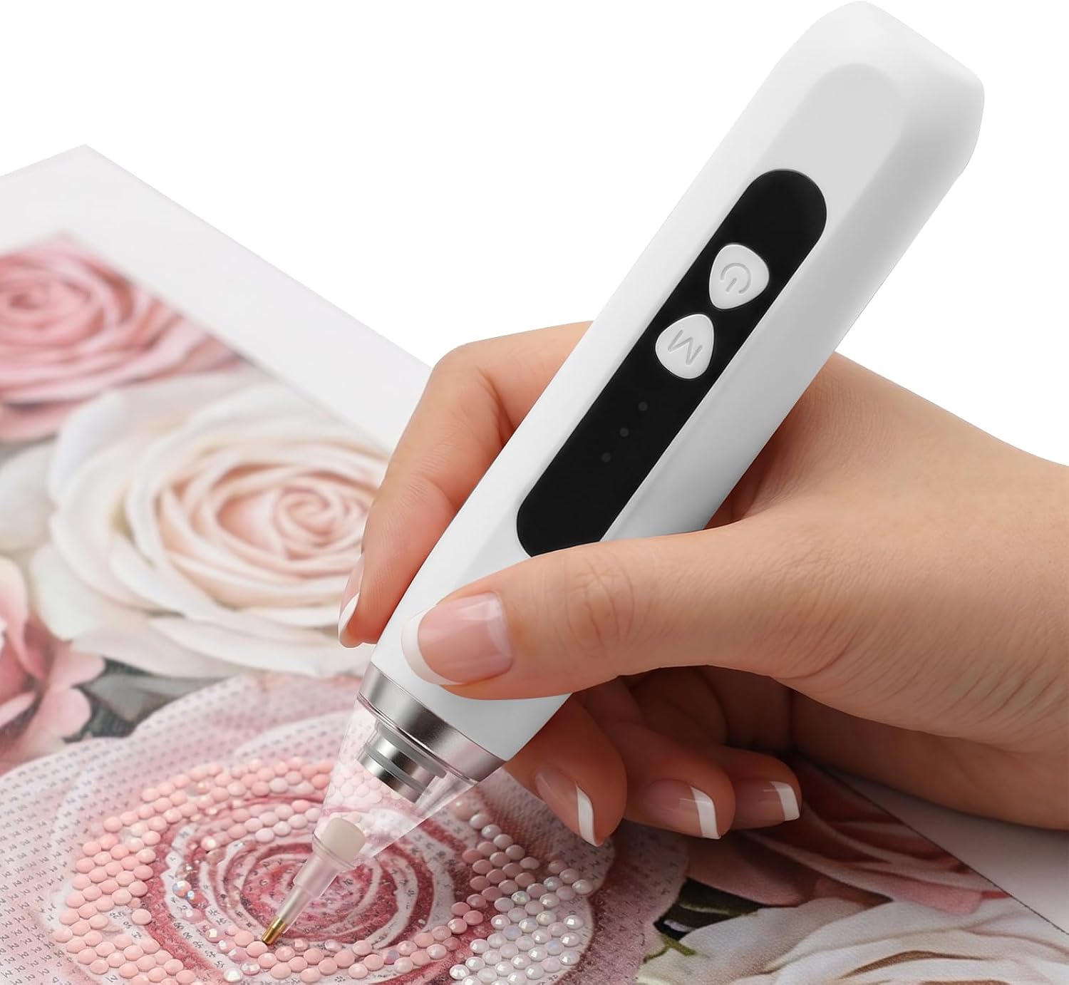 Electric Diamond Pen with Vacuum Technology,Vacuum Diamond Art Pen no Wax Needed， Gift for Diamond Art Lovers，Diamond Nail Art Tools，Perfect for DIY Nail Art Lovers (White)