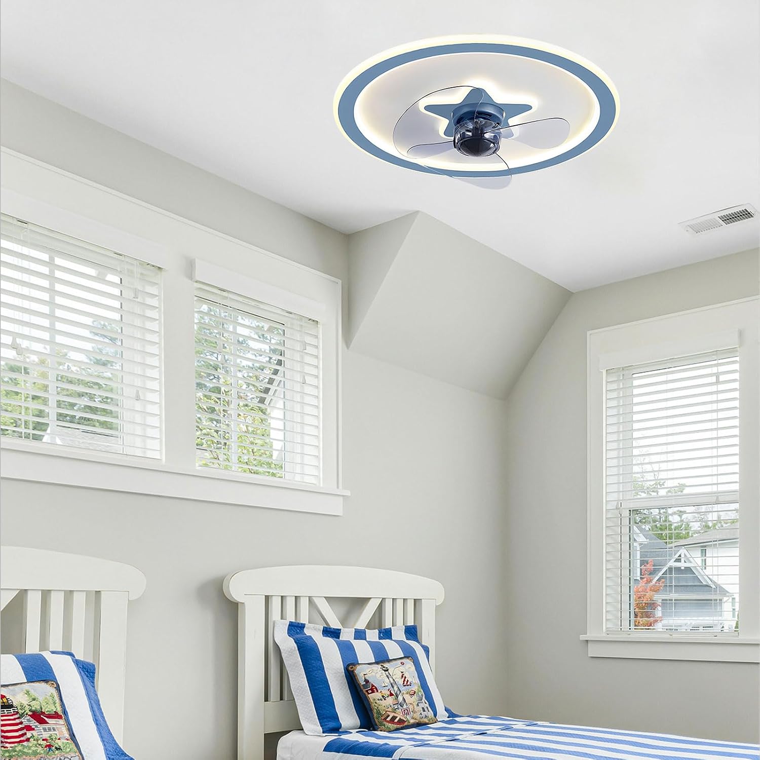 18" Small Ceiling Fans with Lights Remote Smart Ceiling Fan Dimmable 92W LED Ceiling Fan Lighting for Bedroom Kids Room Low Profile Ceiling Fan with Light 6 Wind Speeds