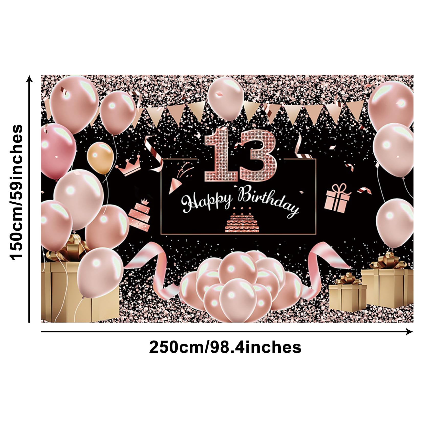 Geburtstagsdekoration Für Mädchen 13 – Banner, Hintergrund 150x90 Cm, Roségold